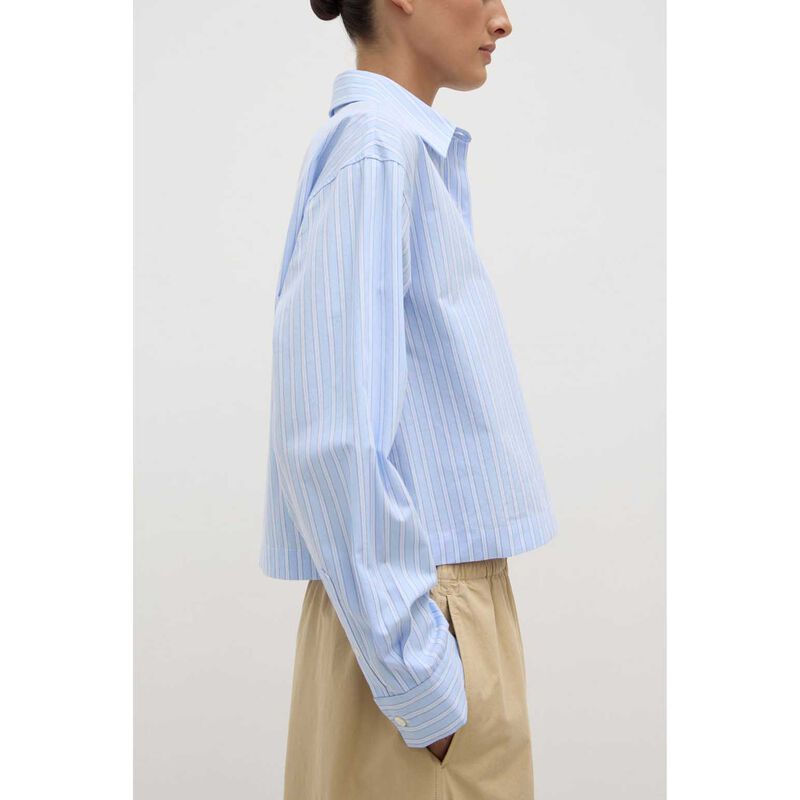 Assembly Label Tessa Poplin Cropped Long Sleeve Shirt Blue Stripe image number 2